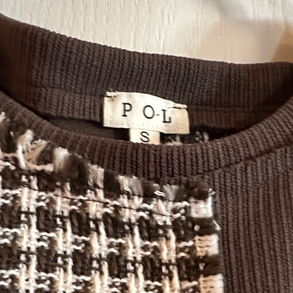 POL Women’s Brown and White Checkered mixed material Sweater - Picture 4 of 7